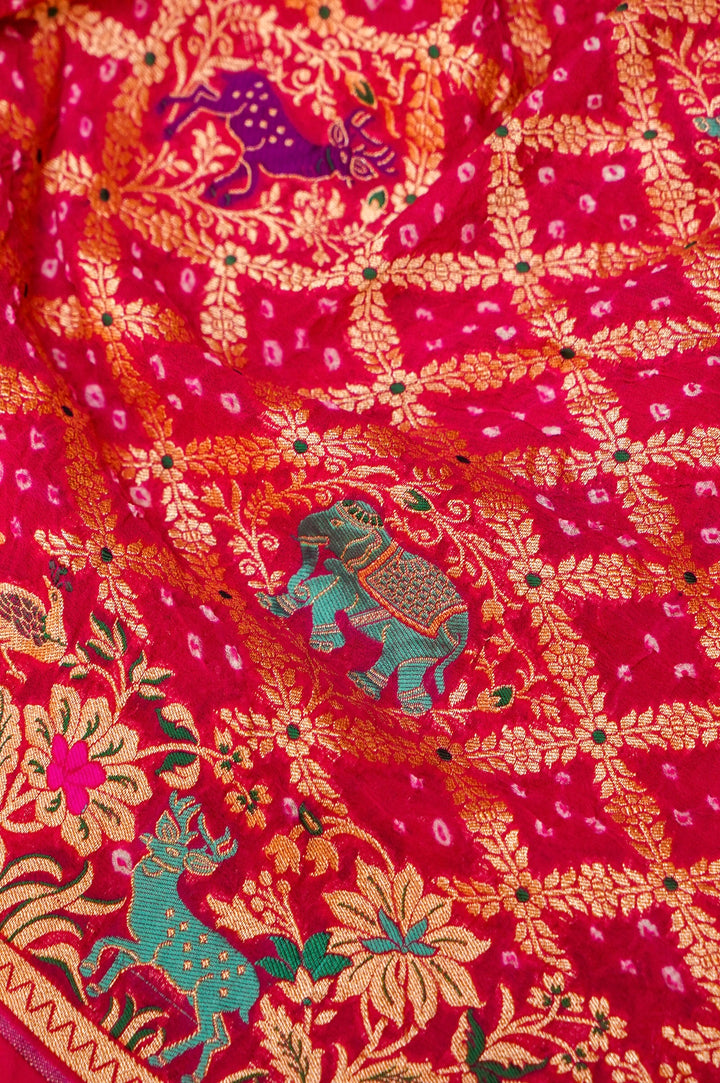 Bandhej Meenakari Bridal Grace Handwoven Pure Khaddi Georgette Saree View 5
