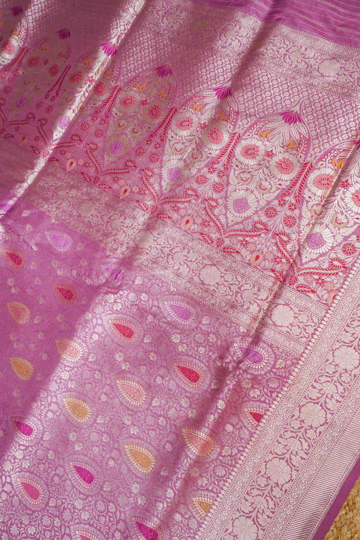 Lavender Handwoven Banarasi Pure Katan Silk Brocade Meenakari Jaal Saree