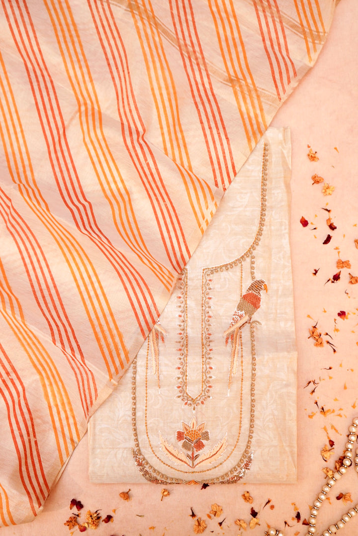 Rose Gold Pure Chanderi Tissue Silk Suit with Handcrafted Elegance