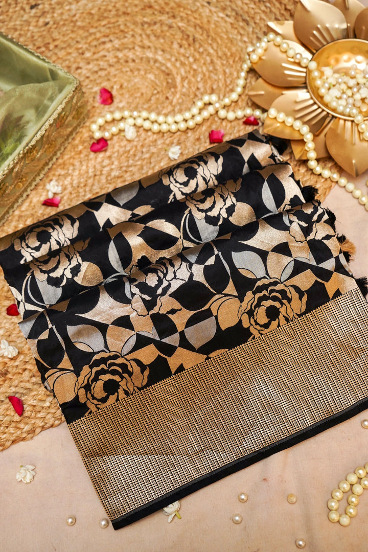 Midnight Modern Contemporary Handloom Pure Katan Silk Banarasi Saree View 1