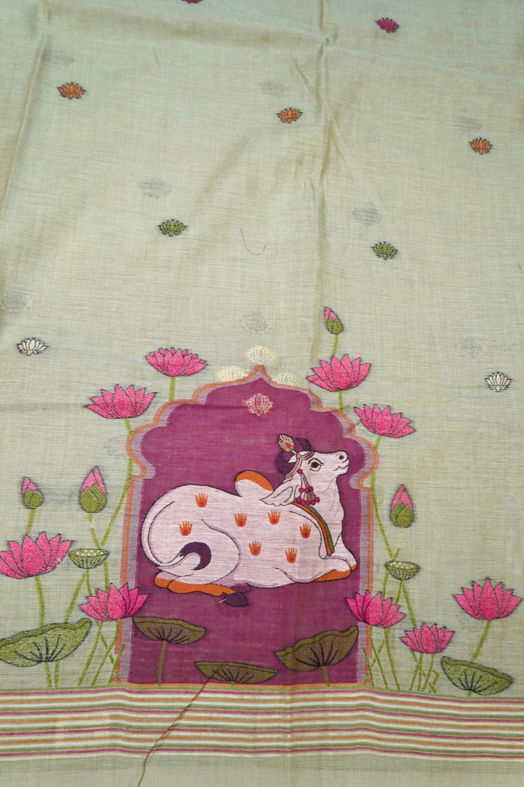 Elegant Pastel Green Pichwai Cotton Silk Suit Set
