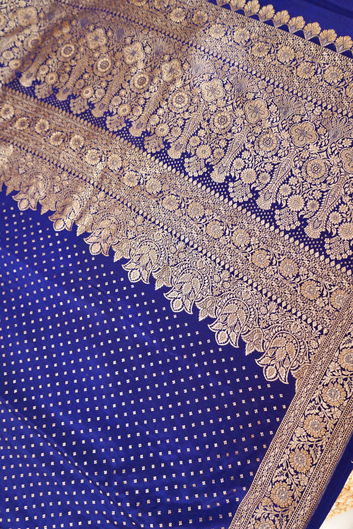 Regal Royal Blue Handloom Pure Khaddi Crepe Silk Saree