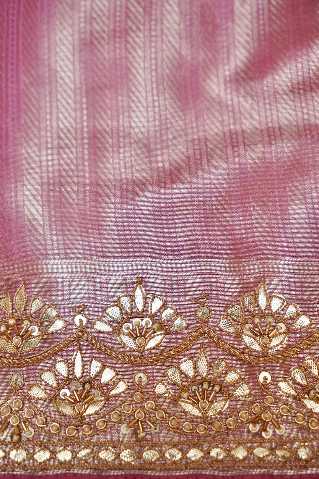 Baby Pink Designer Banarasi Brocade Tissue Saree with Hand Embroidery