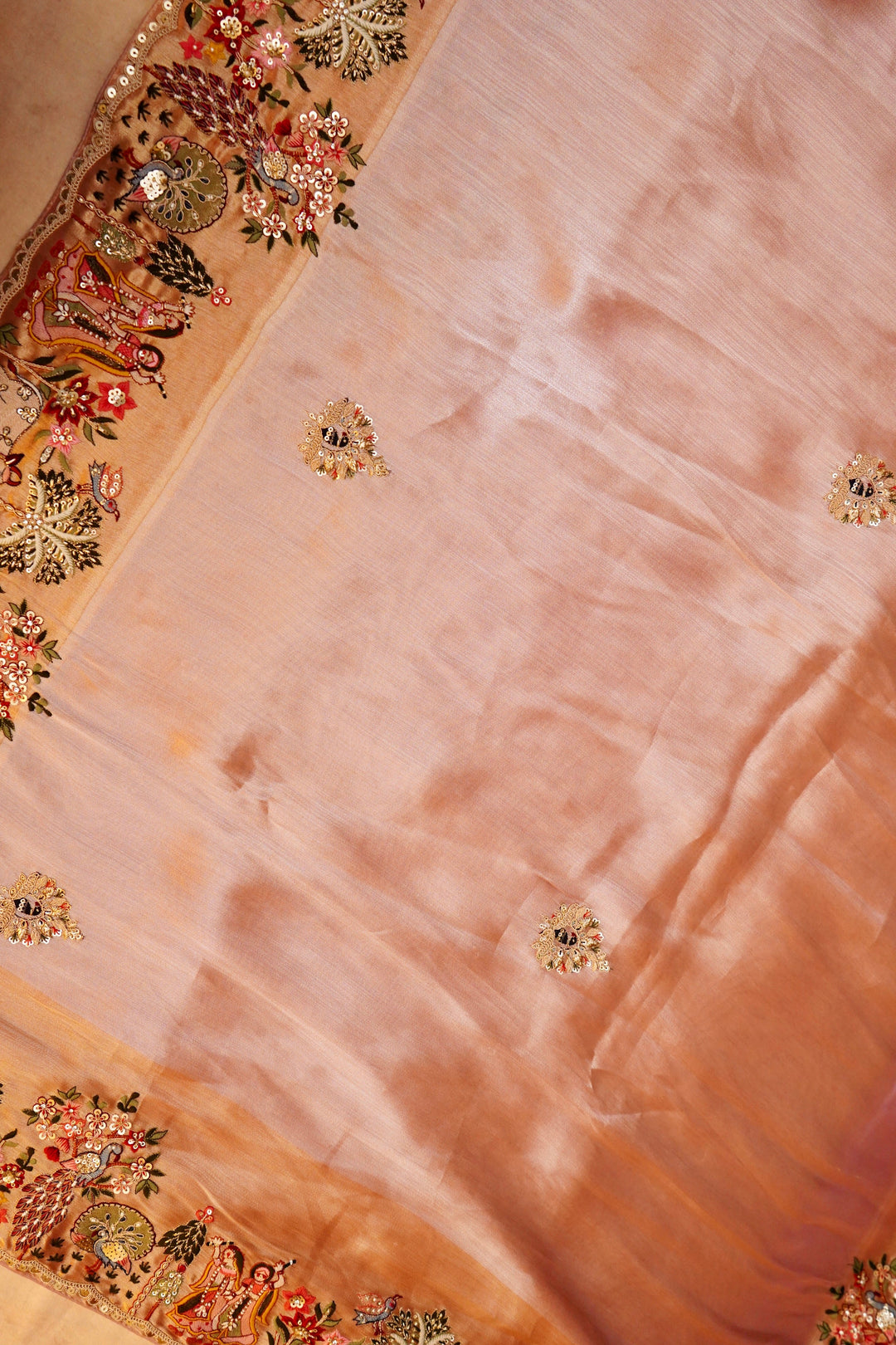 Gulab Meher – Designer Pink Tissue Silk Saree Meenakari Hand Embroidery Work