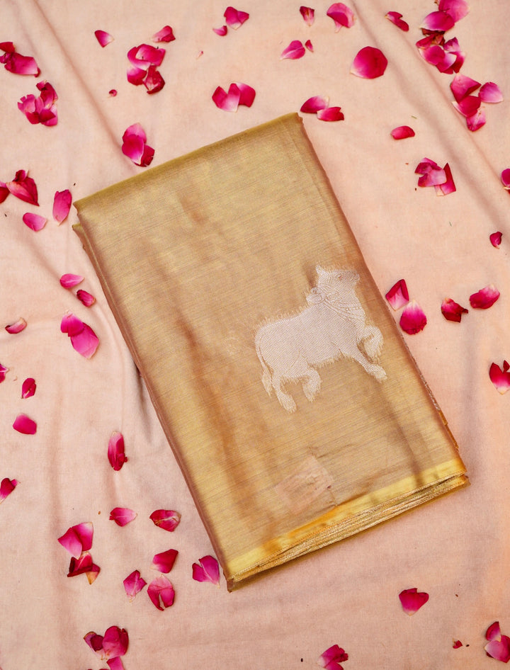 Golden Banarasi Tissue Silk Saree with Zari Nandi Motifs