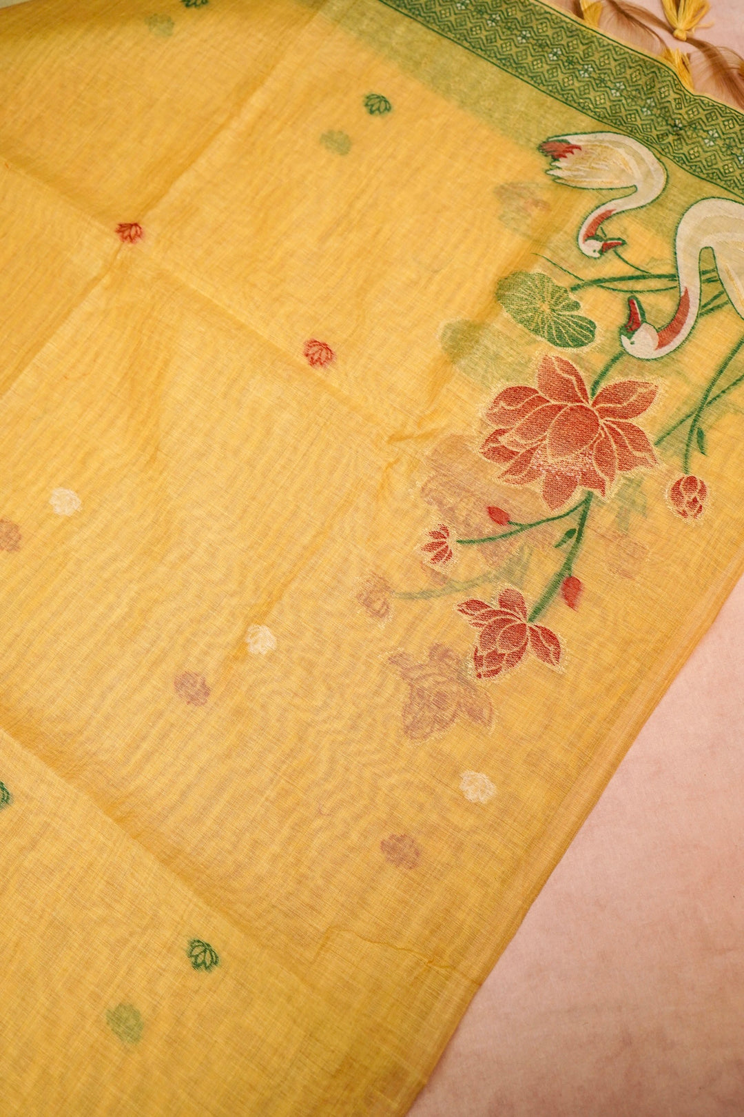 Yellow Cotton Silk Suit Set with Resham Embroidery