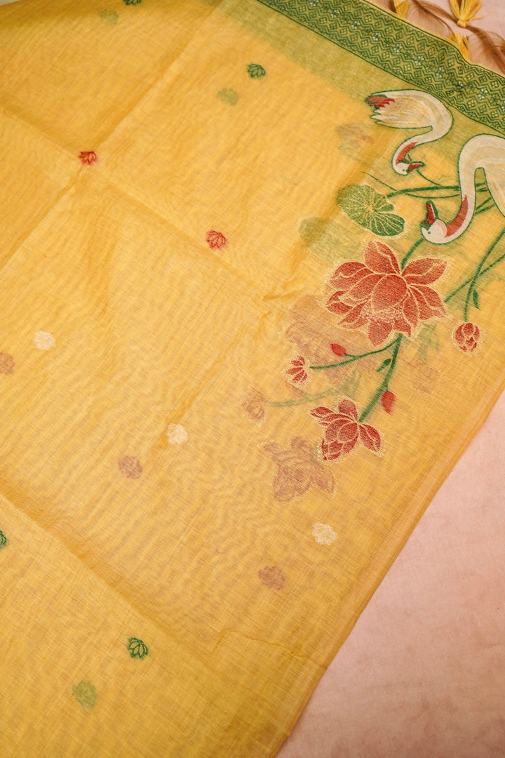 Yellow Cotton Silk Suit Set with Resham Embroidery