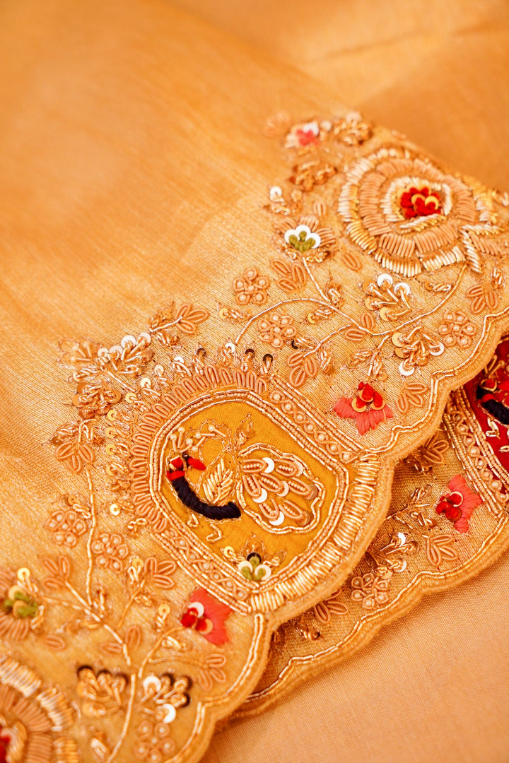 Pure Handloom Golden Tissue Saree with Zardozi Meenakari Embroidery