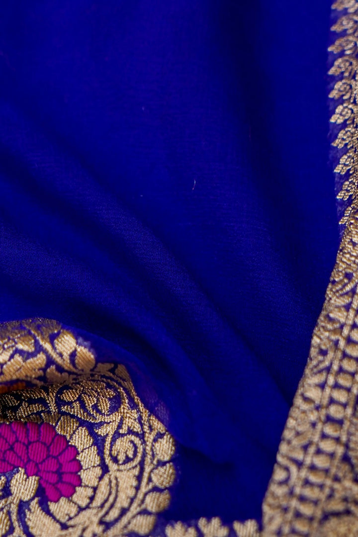Royal Blue Banarasi Khaddi Chiffon Konia Pallu Meenakari Saree View 7
