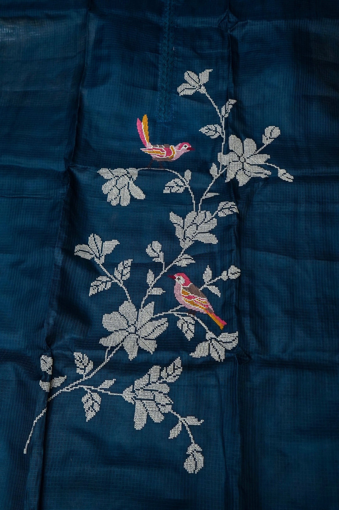 Teal Blue Pure Kota Suit Set with Cross Stitch Embroidery View 5