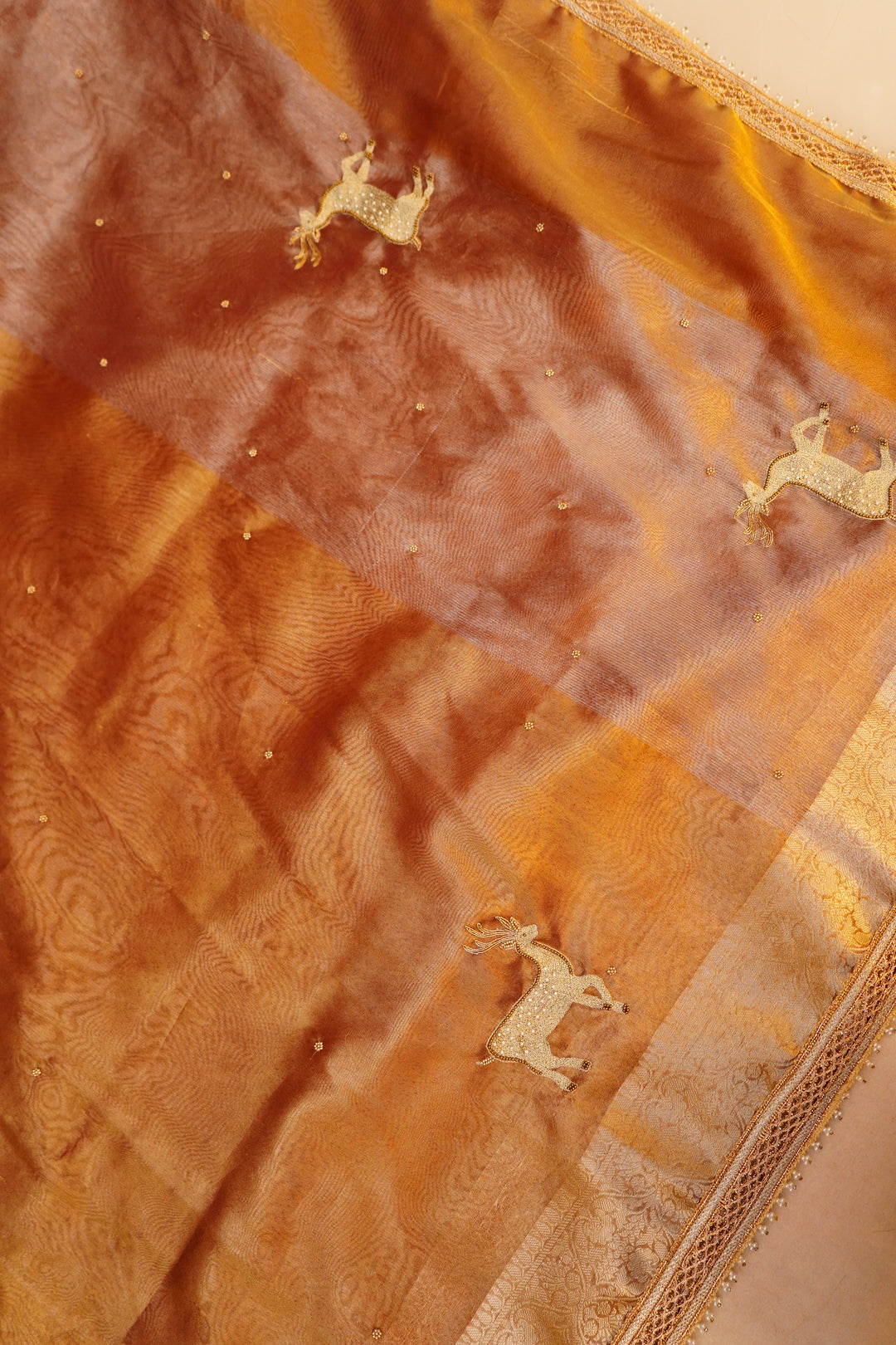 Rajvanshi Roop – Copper Gold Maharani Tissue Silk Saree