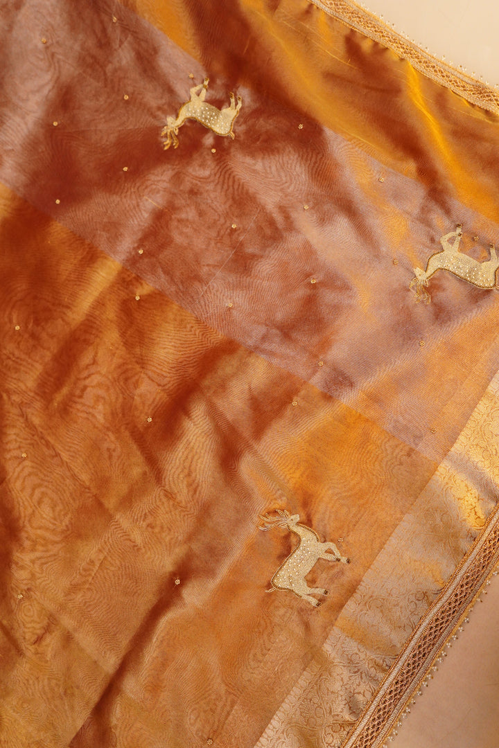 Rajvanshi Roop – Copper Gold Maharani Tissue Silk Saree