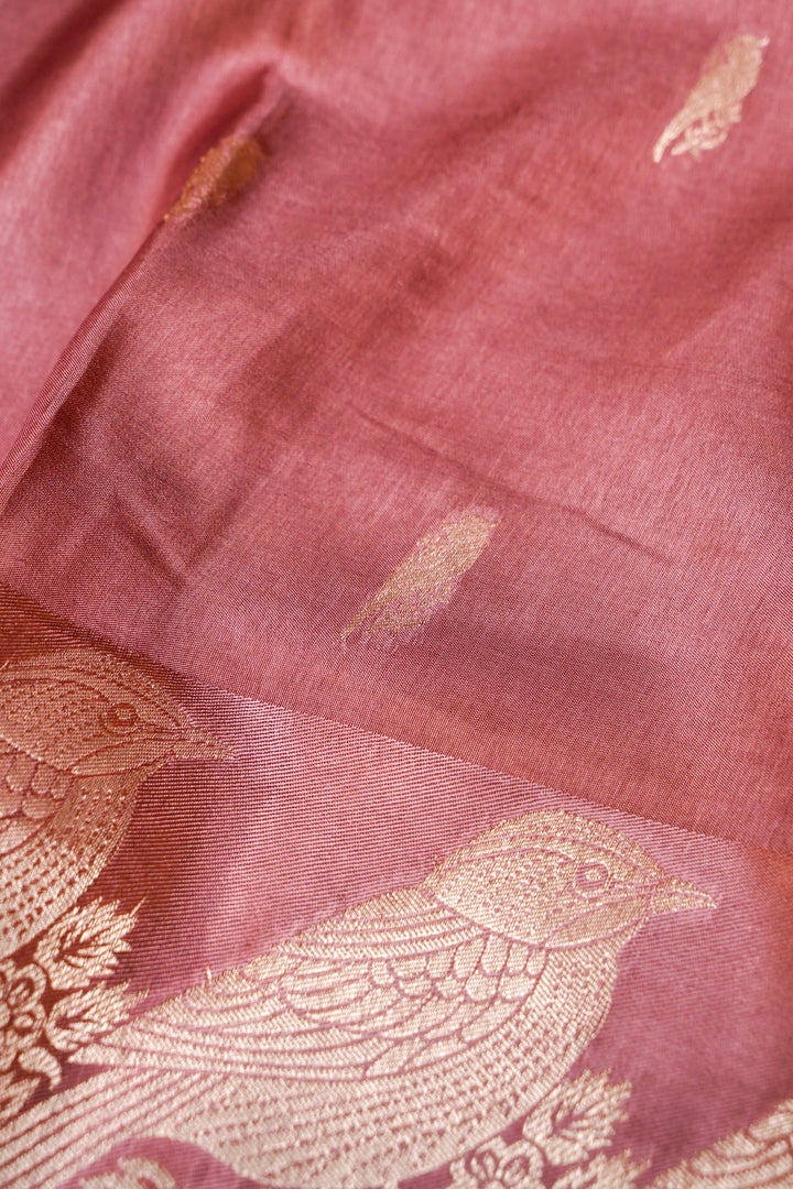 Mauve Raw Mango Inspired Banarasi Saree with Zari Weave Birds Motif