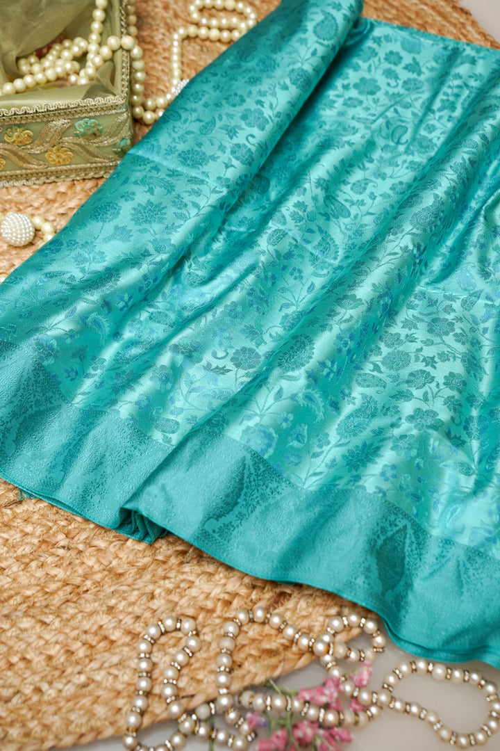 Aqua Green Handwoven Banarasi Pure Tanchoi Resham Weaving Silk Saree