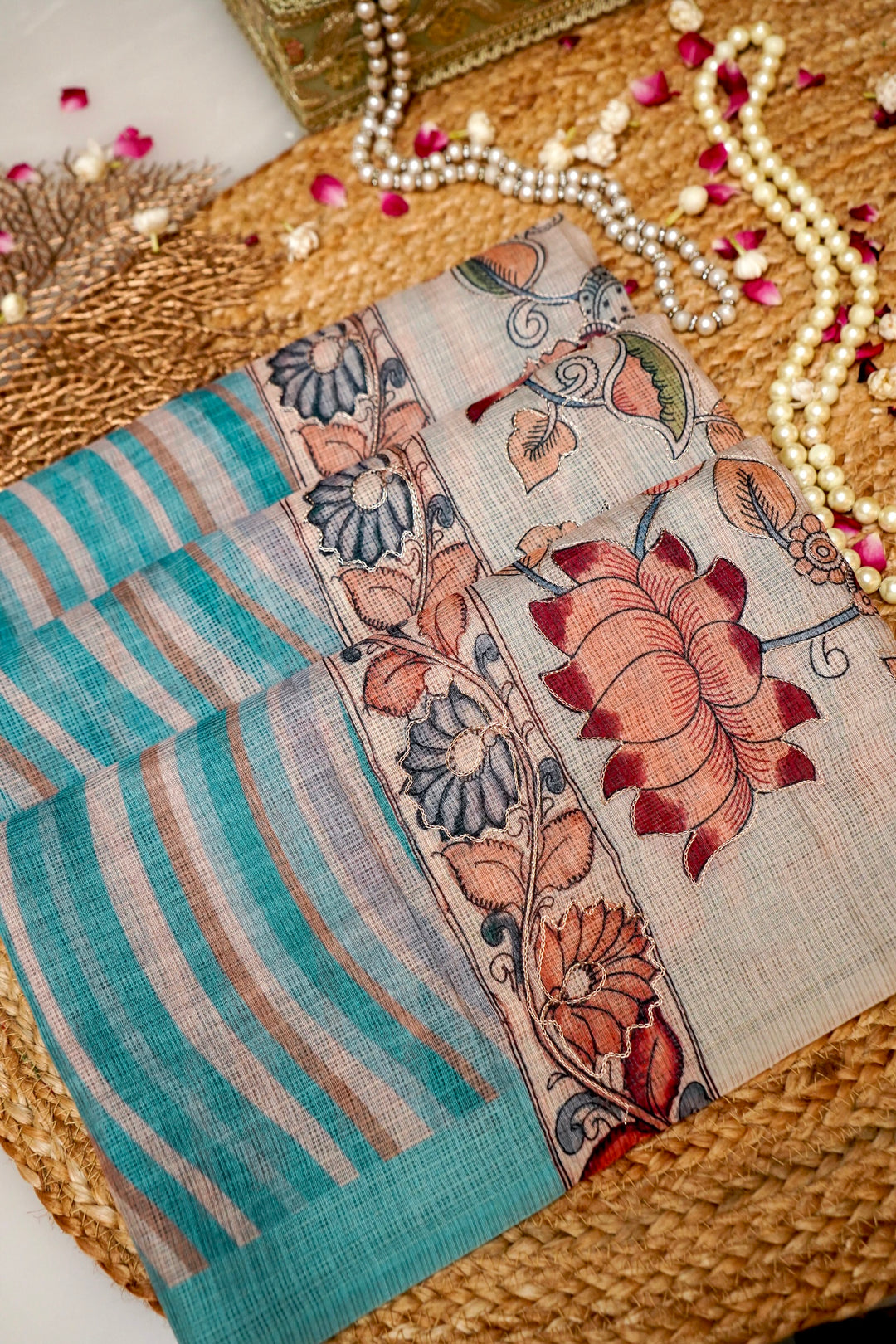 Kota Check Saree with Aari Tari Work Multicolor Leheriya Kalamkari Pichwai Pallu View 1