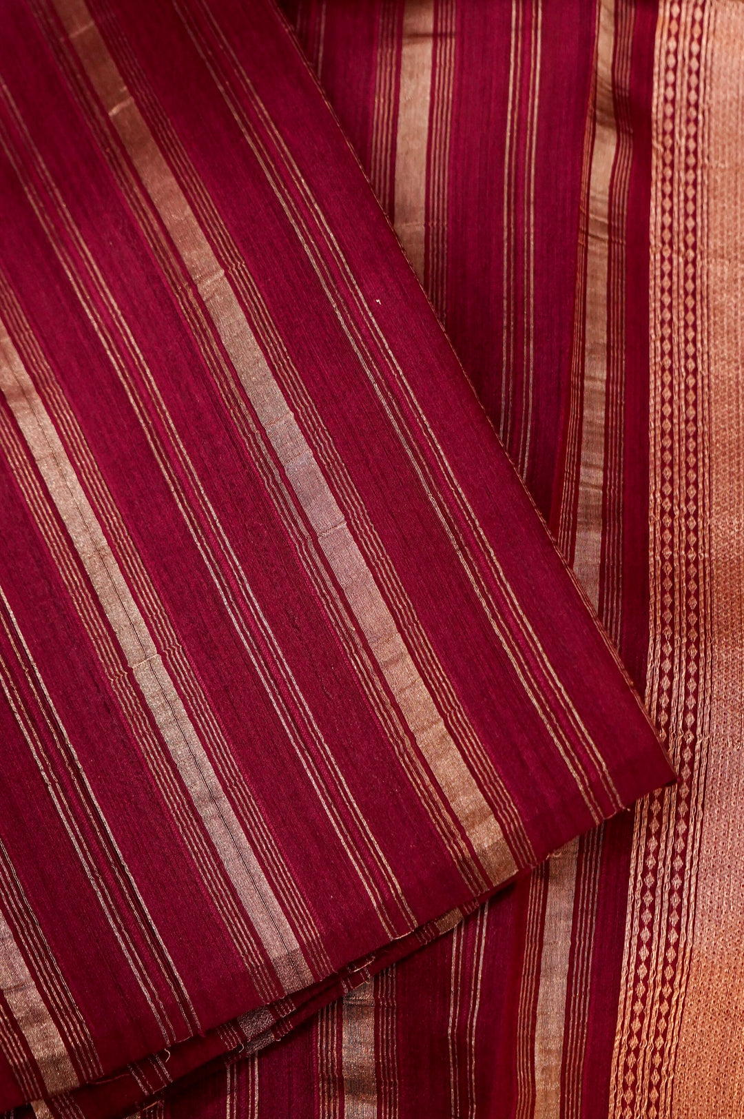 Pure Banarasi Silk Saree with Stripes & Shibori Weaving in Wine
