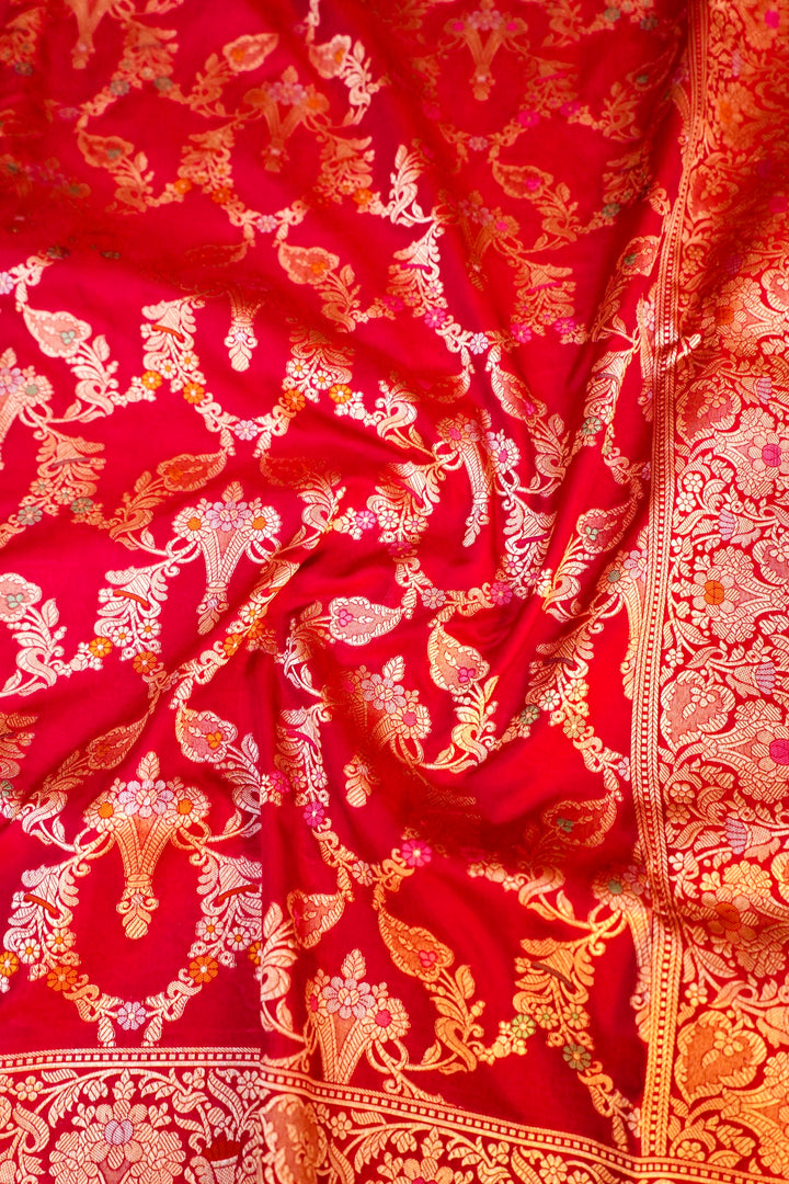Exquisite Pink Pure Handloom Katan Silk Banarasi Jangla Saree