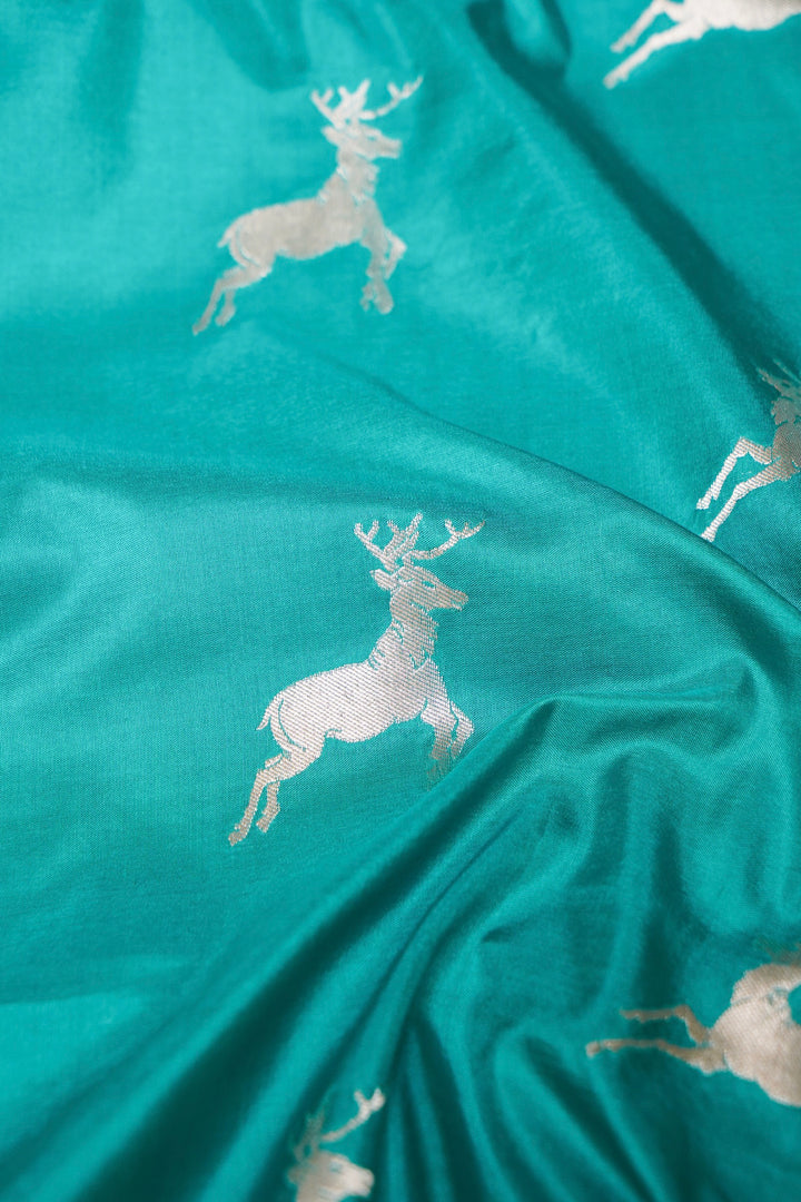 Sea Green Handwoven Banarasi Pure Katan Silk Saree with Deer Motif