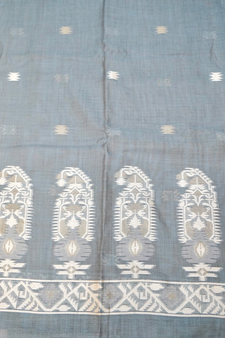 Graceful Sage Blue Traditional Banarasi Cotton Silk Suit Set