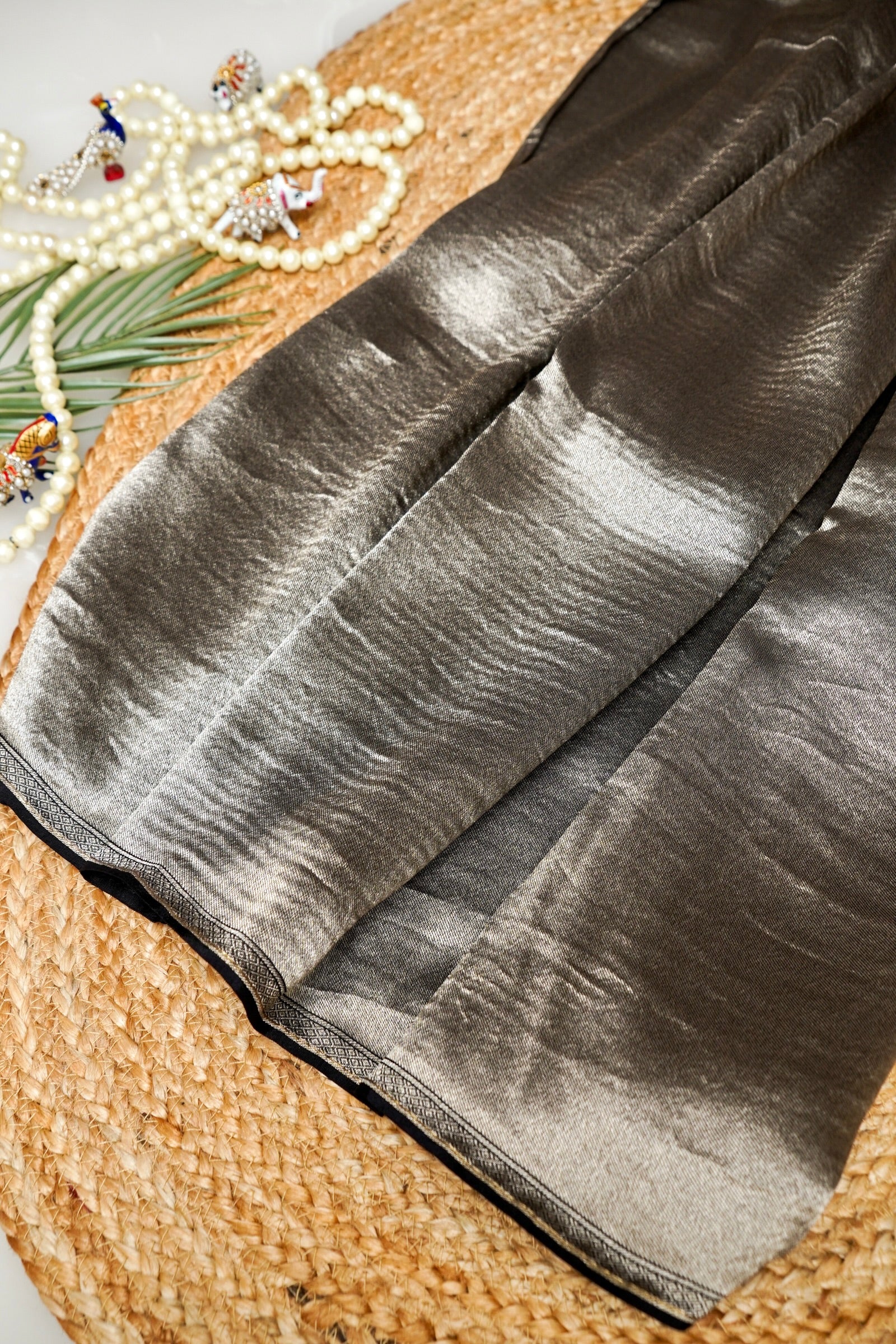 Black Pure Banarasi Crepe Tissue Saree with Contemporary Design Patter ...