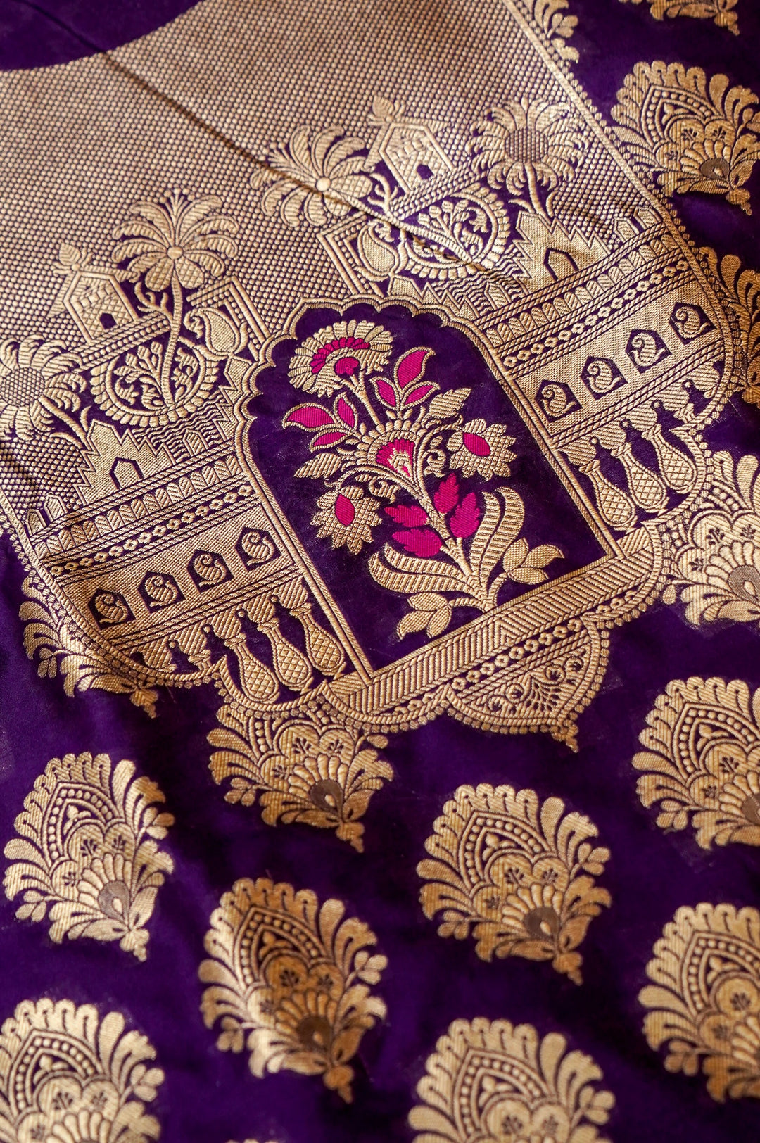 Dark Purple Modal Silk Unstitched Suit Set with Meenakari Zari Thread Weave View 3