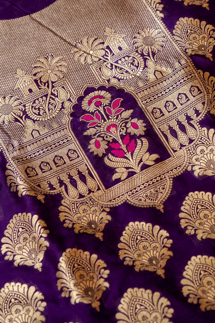 Dark Purple Modal Silk Unstitched Suit Set with Meenakari Zari Thread Weave View 3