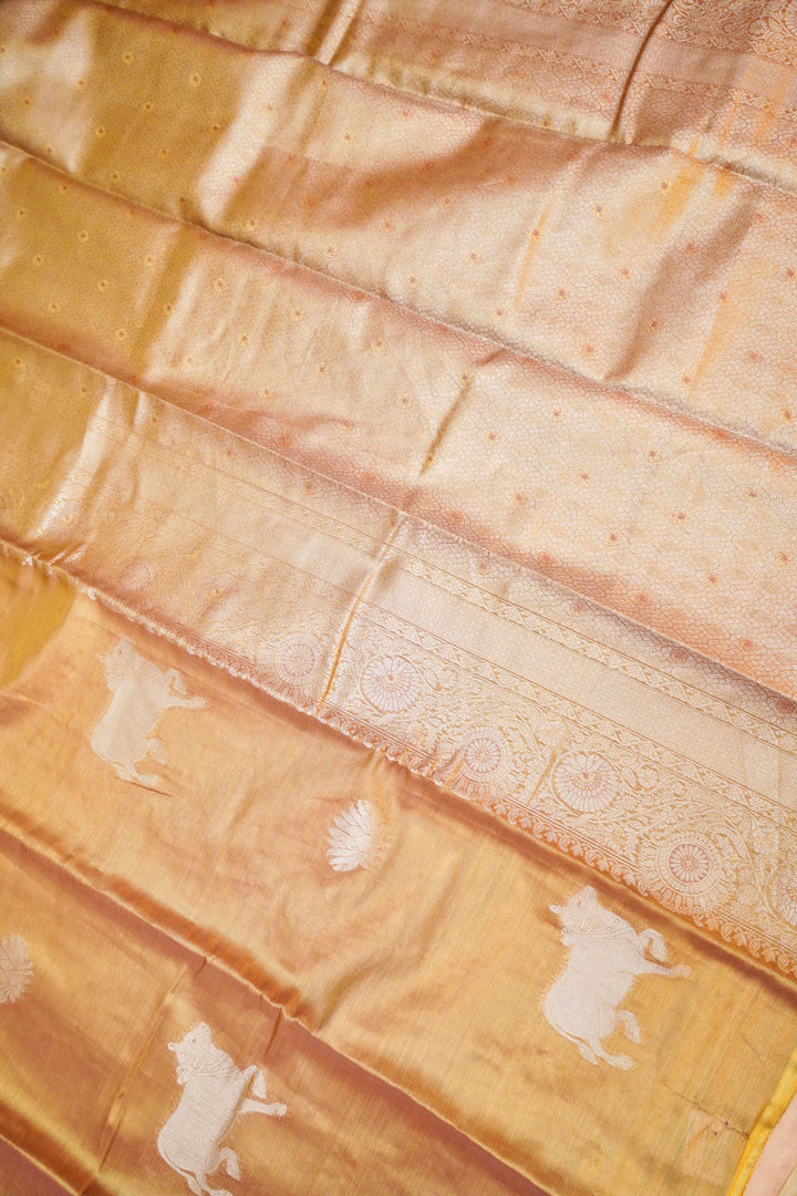 Golden Banarasi Tissue Silk Saree with Zari Nandi Motifs