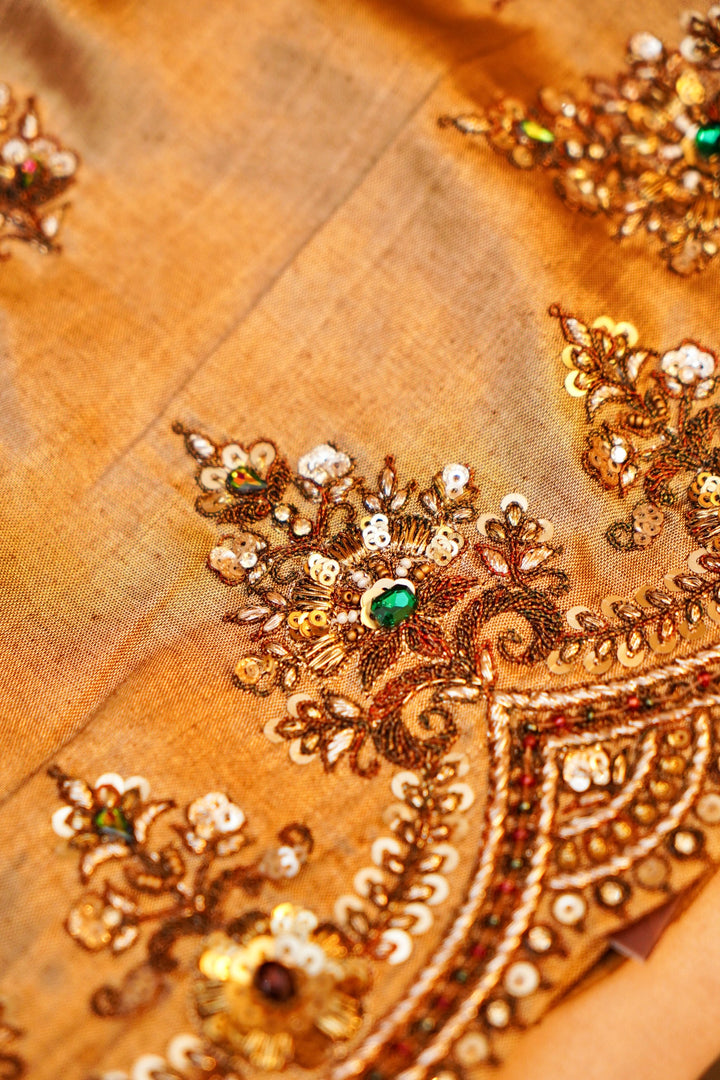 Silver Gold Tissue Saree with Zari and Kundan Embroidery