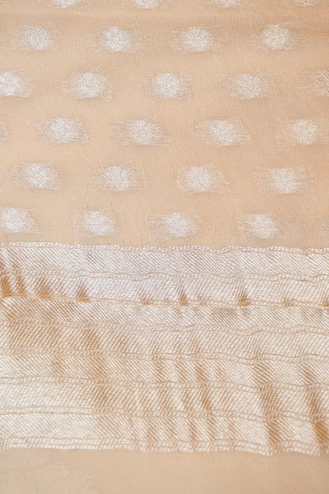Cream Pure Georgette Saree with Zari Weave Jangla Design
