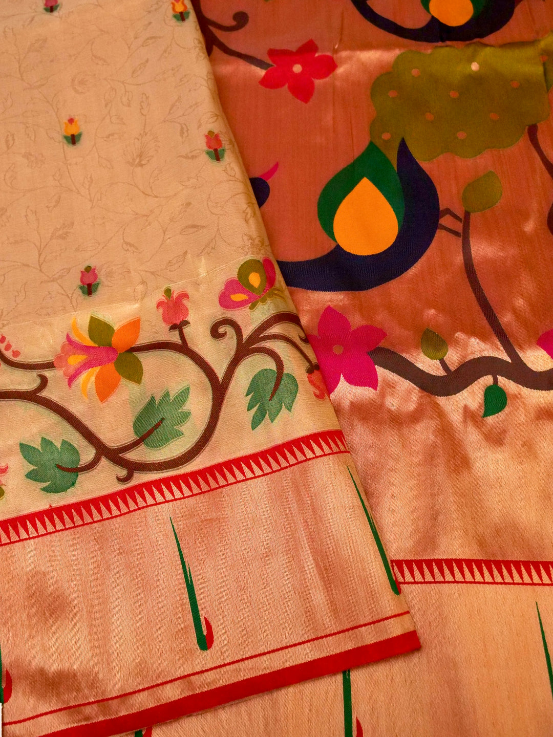 Banarasi Paithani Tissue Silk Saree with Traditional Border and Rich Pallu