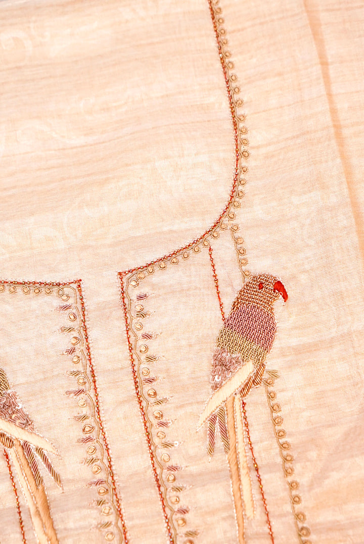 Beige Gold Pure Chanderi Tissue Silk Suit with Zardozi Embroidery
