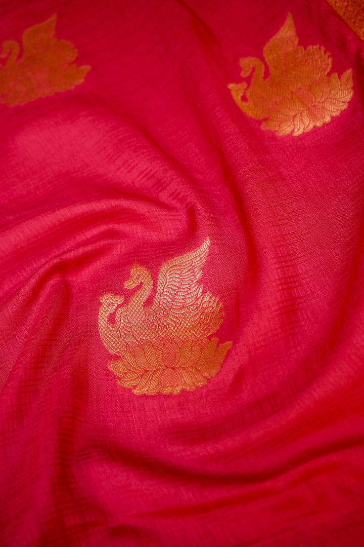 Fuchsia Pink Soft Silk Saree with Designer Buddha Inspired Blouse View 4