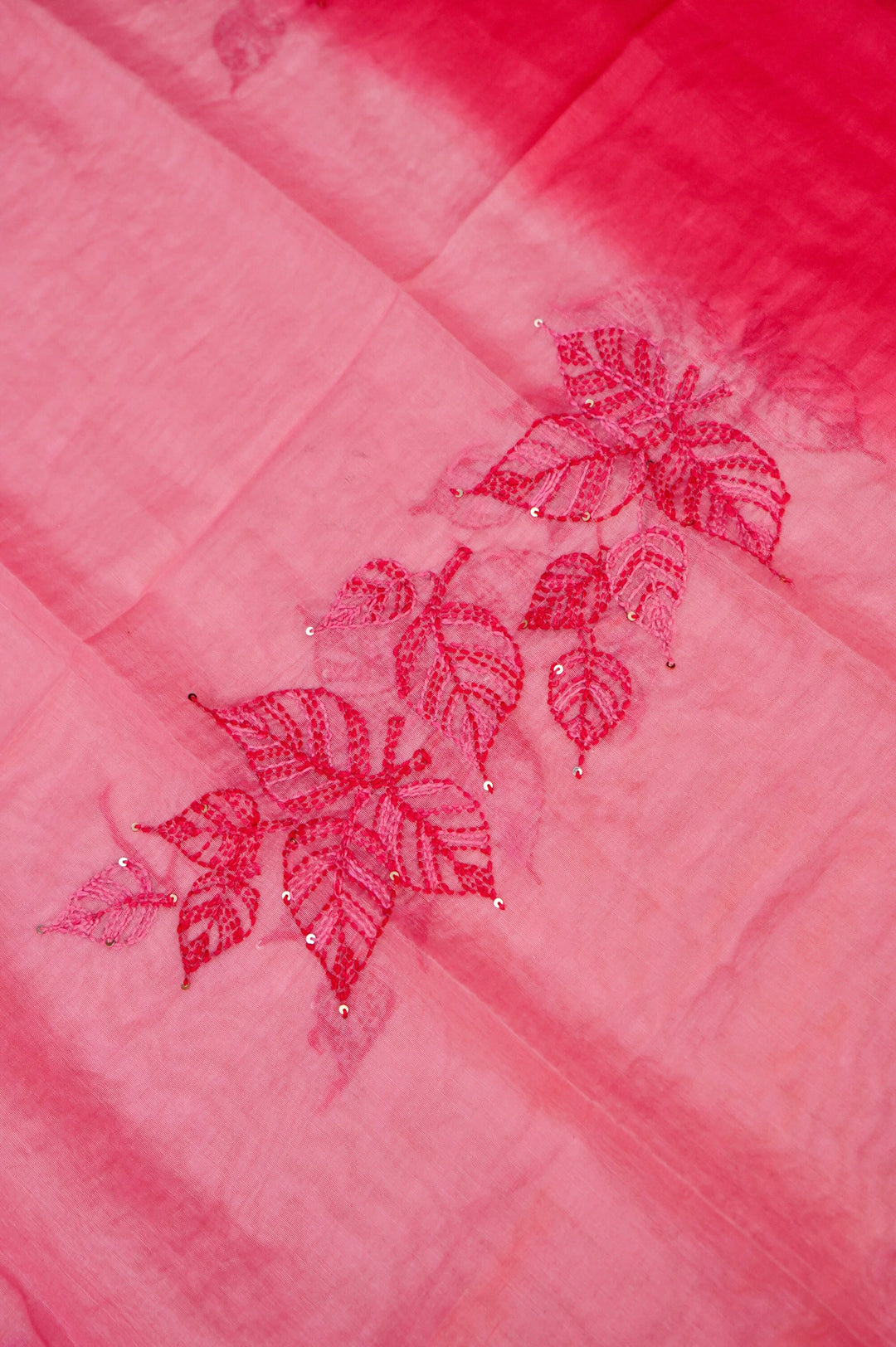 Dual Shaded Pure Mul Chanderi Unstitched Suit with French Knot Embroidery