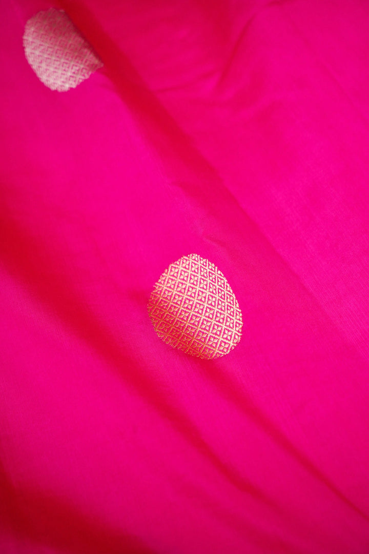 Pink Pure Katan Silk Saree with Gola Boota &amp; Heavy Pallu