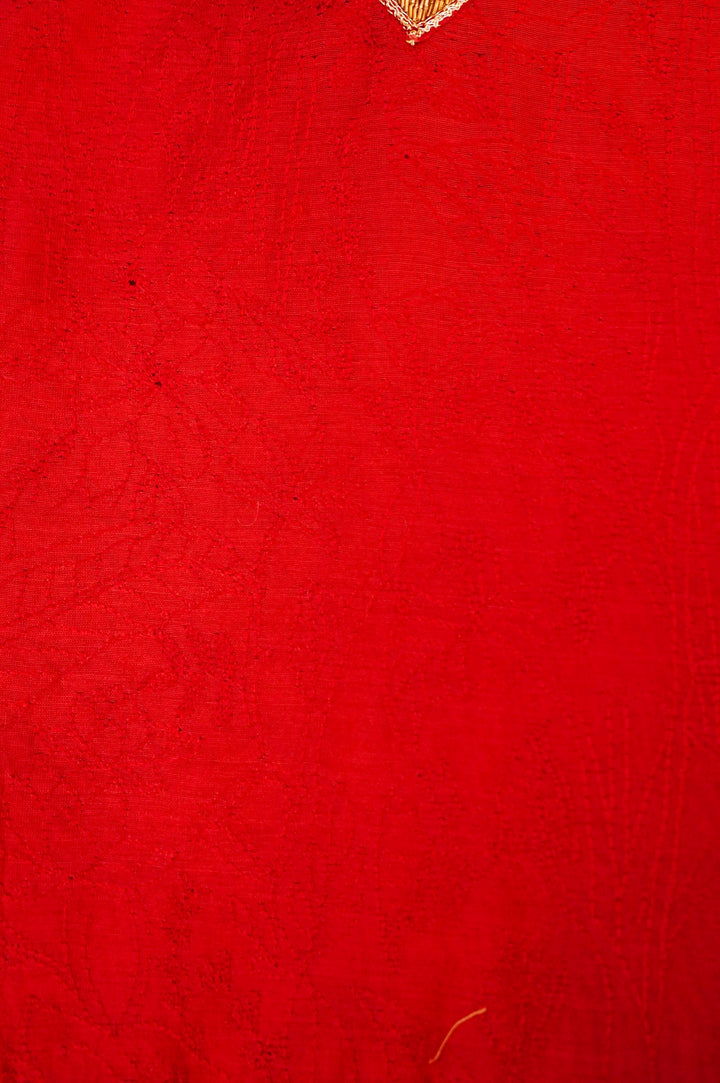 Pure Red Chanderi Silk Suit Set with Zardozi Neckline & Pichwai Embroidered Dupatta