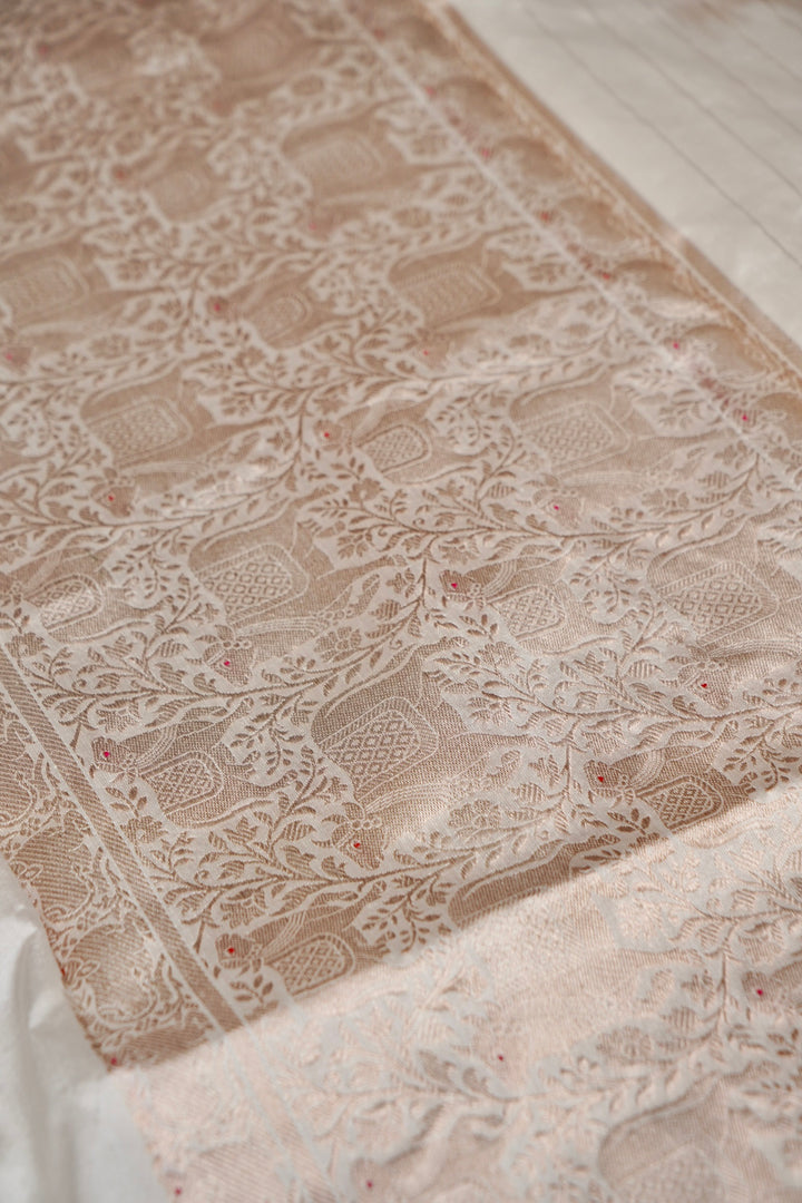 Handwoven Banarasi Pure Puna Silk Saree with Zari Woven Nandi Motifs