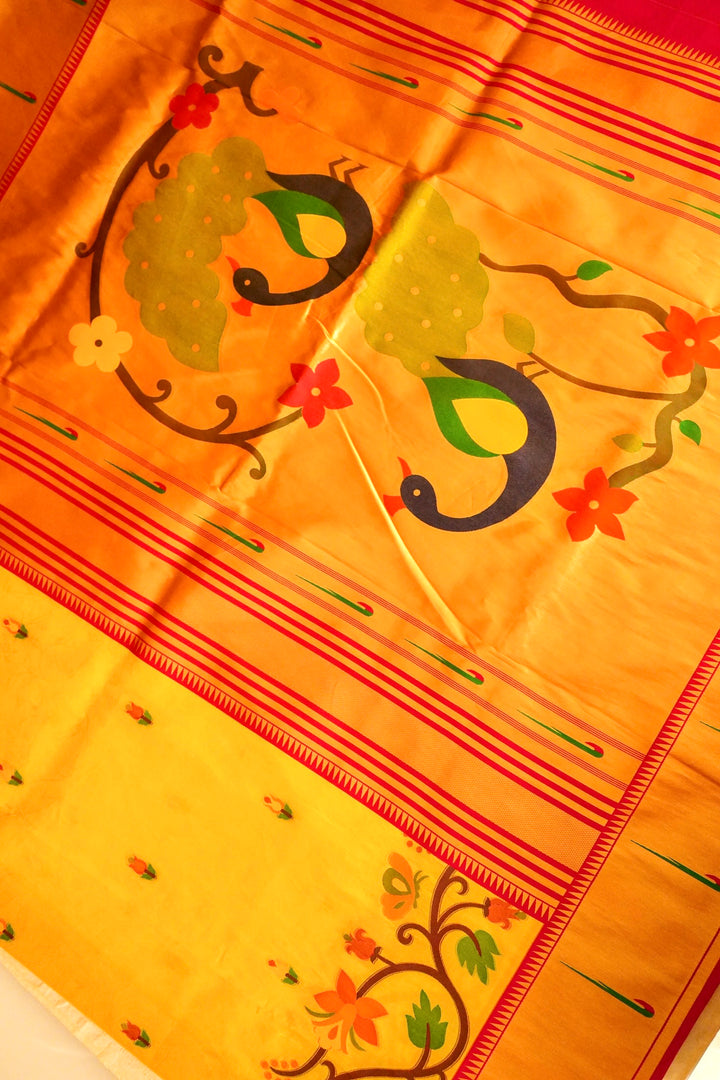 Golden Banarasi Paithani Tissue Silk Saree with Contrast