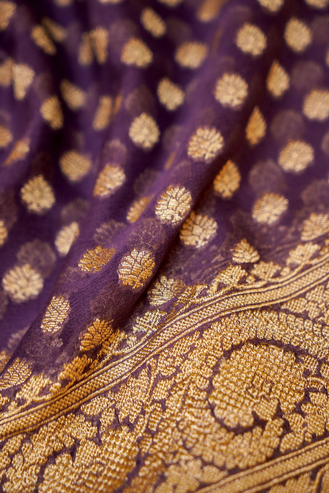 Royal Purple Banarasi Grace Pure Khaddi Georgette Saree View 5