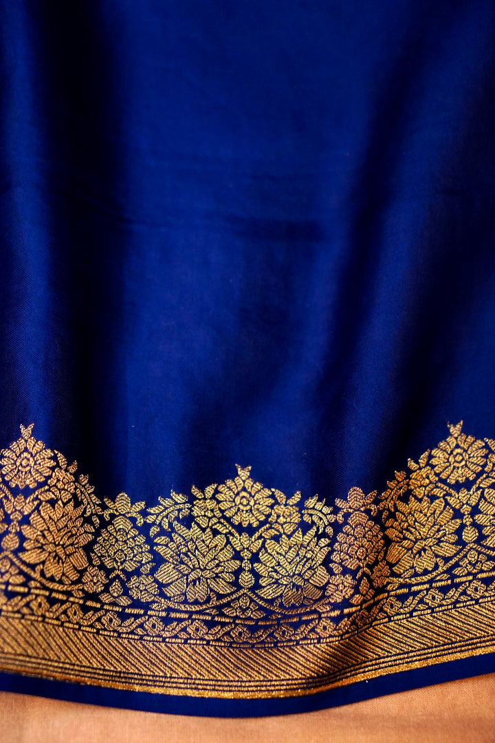 Blue Banarasi Satin Crepe Bandhej Weaving Saree with Birds Motif