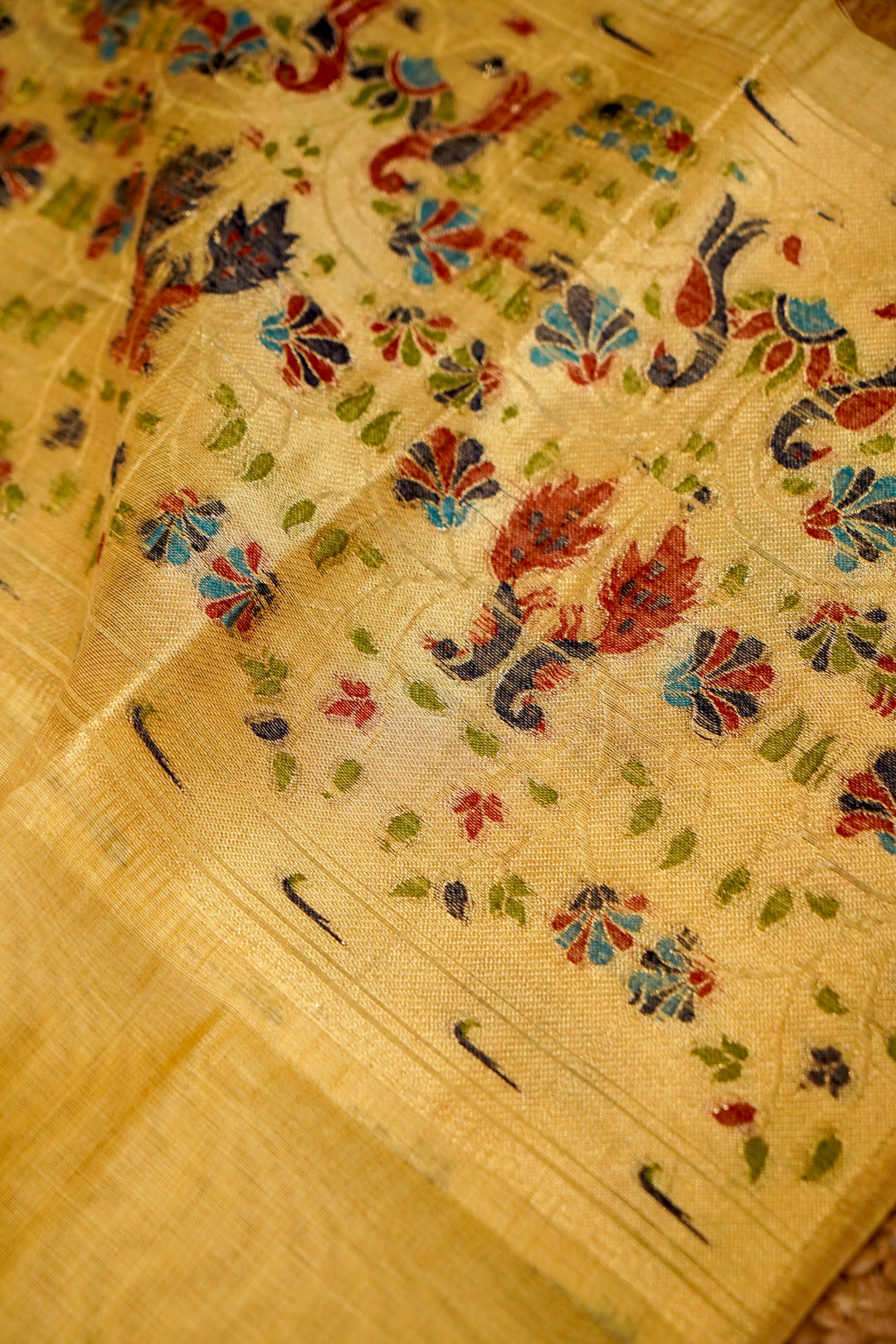 Yellow Handwoven Cotton Unstitched Suit Set with Peacock Woven Dupatta
