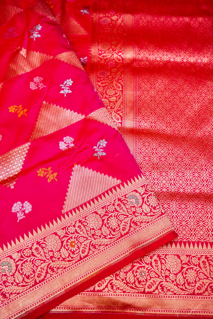 Exquisite Pink Handwoven Bridal Banarasi Pure Katan Silk Saree