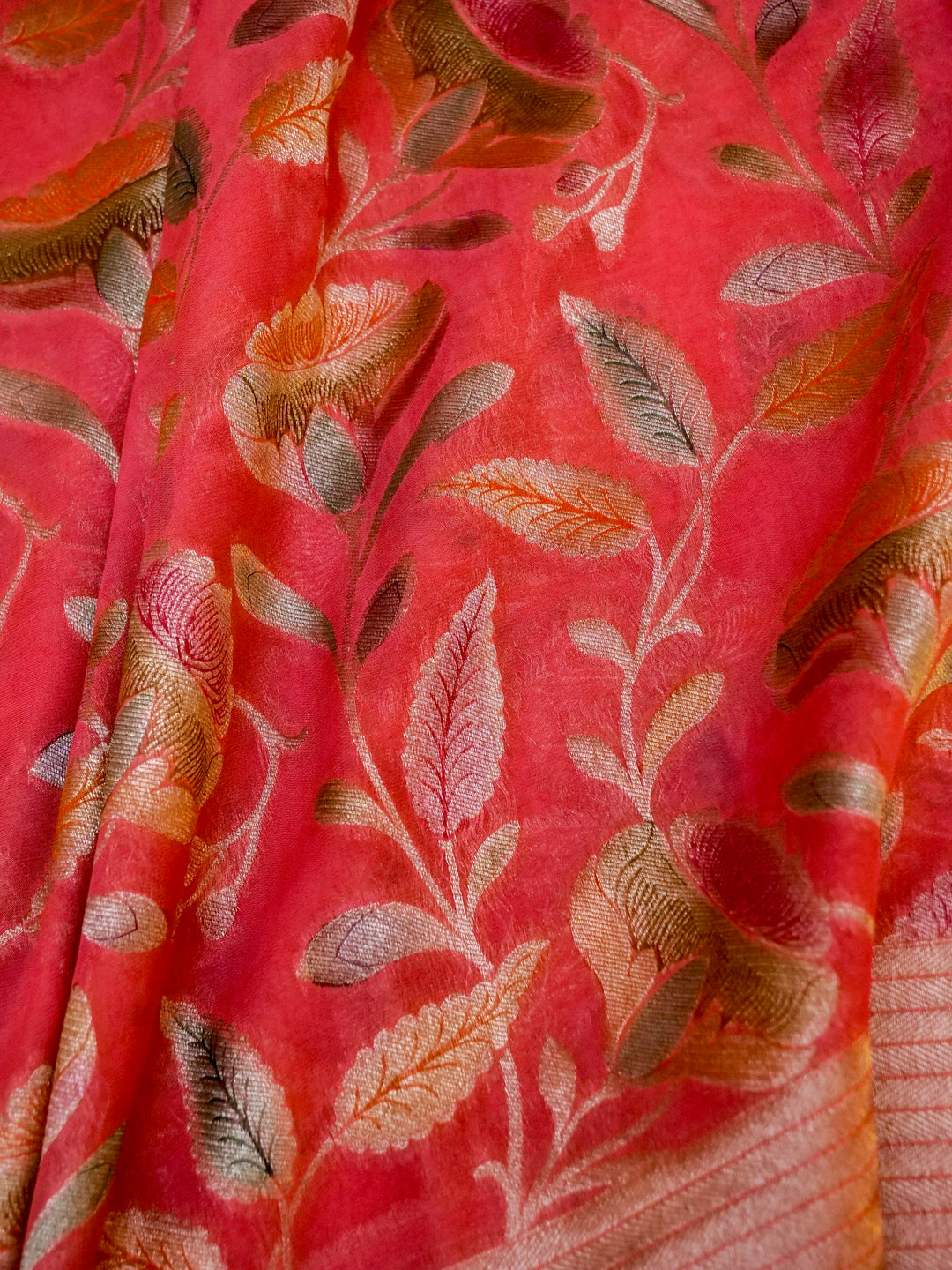 Banarasi Pink Meenakari Khaddi Georgette Saree with handbrush Meena
