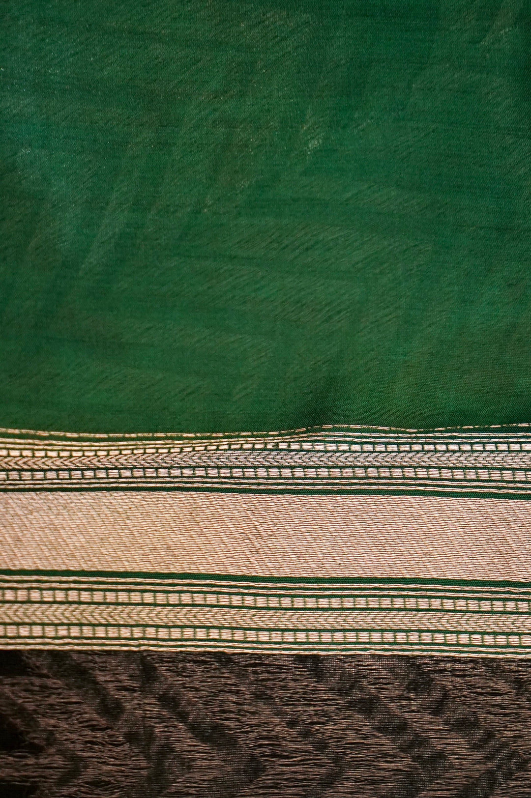 Emerald Soirée – Green Pure Handloom Organza Brocade Silk Patli Saree