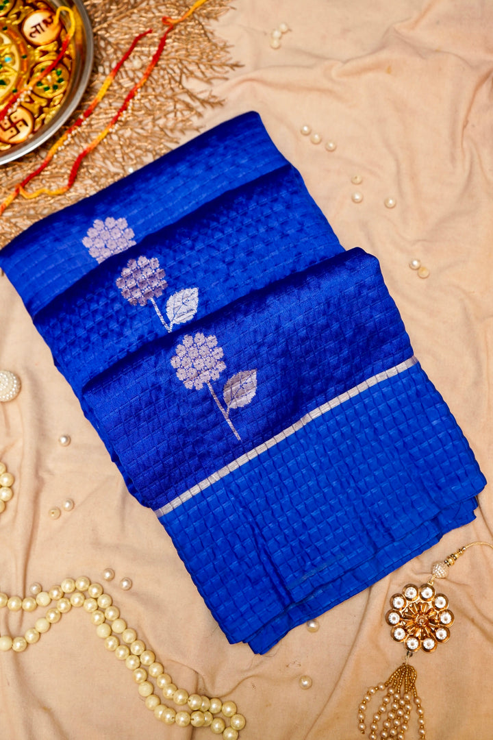 Royal Blue Crush Pure Katan Silk Banarasi Butidar Saree View 1