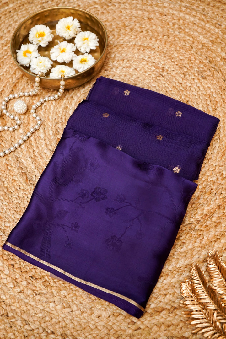 Purple Banarasi Kota Saree with Silk Border &amp; Paithani Inspired Weaving