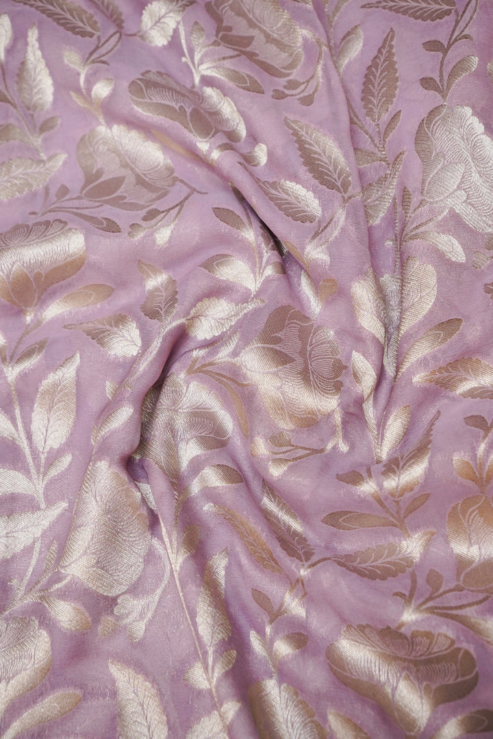 Lavender Pure Georgette Saree with Zari Weave Jangla Design