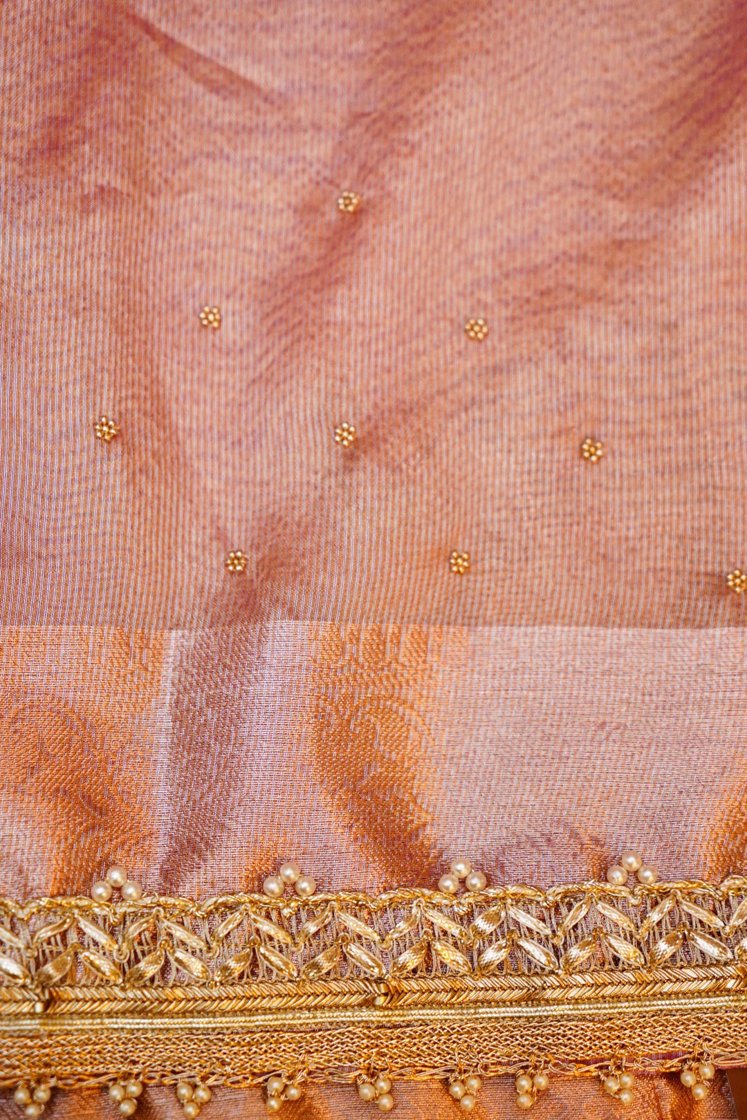 Golden Tissue Silk Saree with Pitta Zari Elephant Motifs & Scallop Border