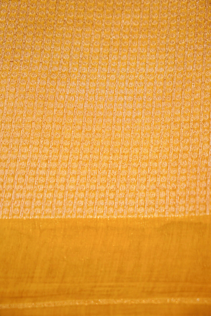 Handwoven Banarasi Pure Olive Green Chanderi Silk Saree with Yellow Contrast Border