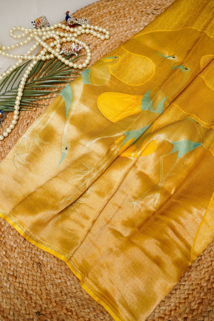 Haldi Wear Yellow Pure Mashru Saree with Contemporary Design Patterns