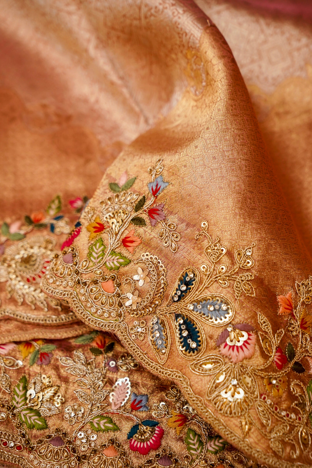 Pastel Pink Bridal Meenakari Glow Designer Tissue Silk Saree View 7